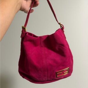 Fendi Raspberry Suede Hobo with Gold Logo